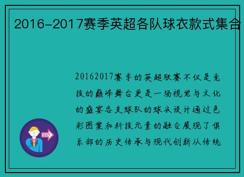 2016-2017赛季英超各队球衣款式集合
